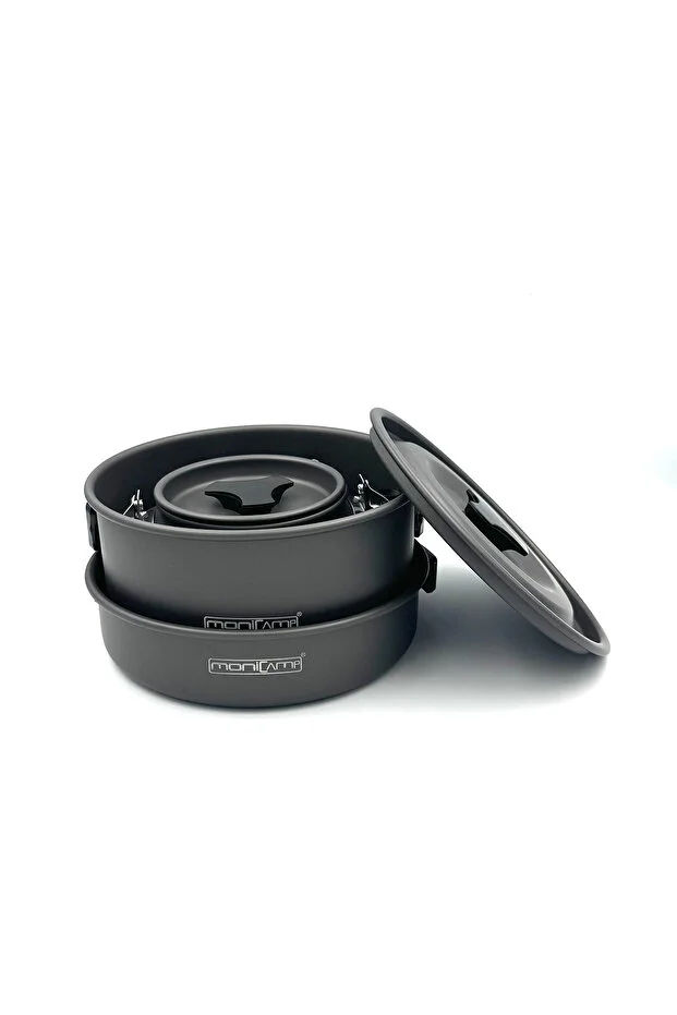 Monicamp Kamp Tencere Tava ve Çaydaklık Seti Kamp Mutfağı 3'lü Set